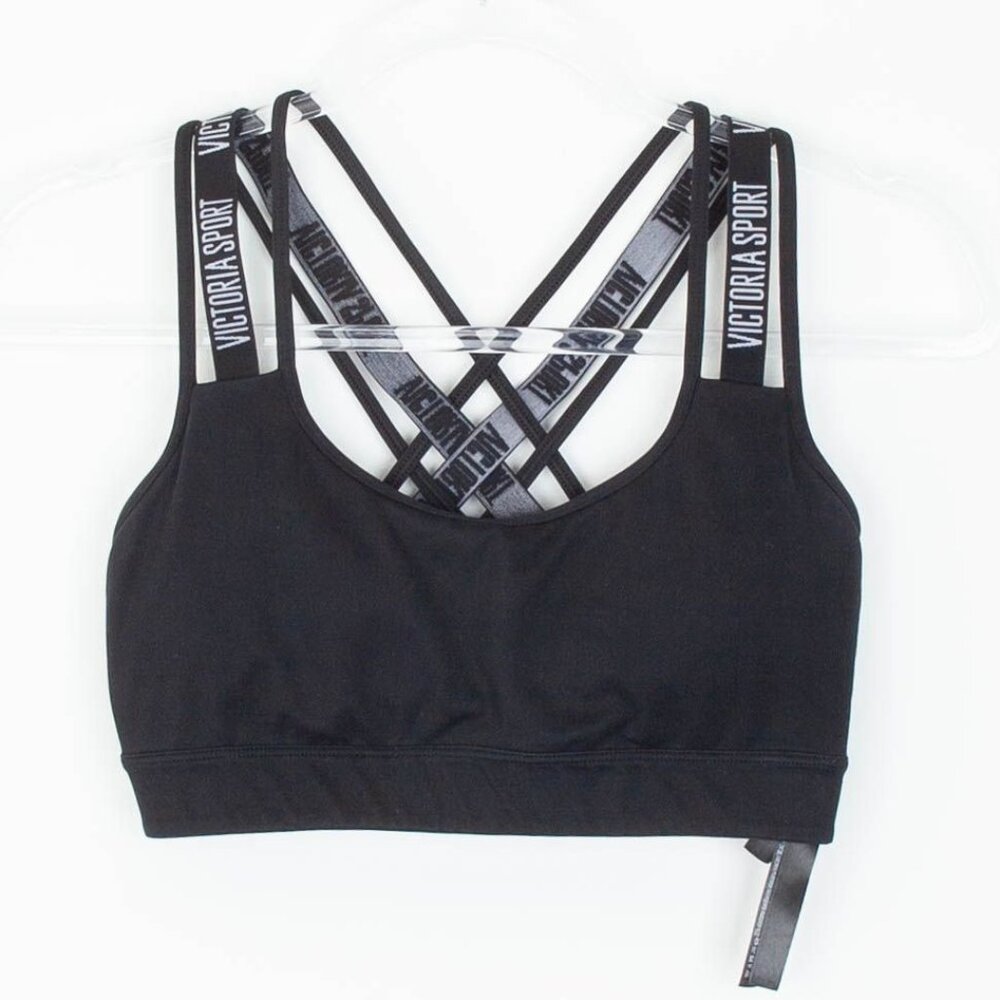 Victoria's Secret Sport Womens‎ Criss Cross Strappy Sports Bra Size S Black Gym